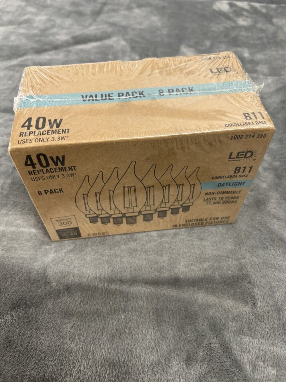 8pk 40w LED 300 Lumens B11 Candelabra Base DAYLIGHT Indoor Non-Dim 1006-214-353